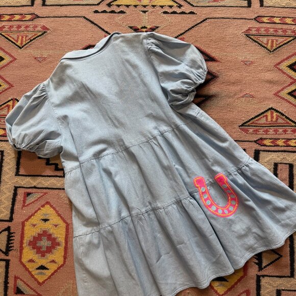 Women's XL Babydoll Chambray Dress with Sequin Horseshoes - Picture 3 of 3